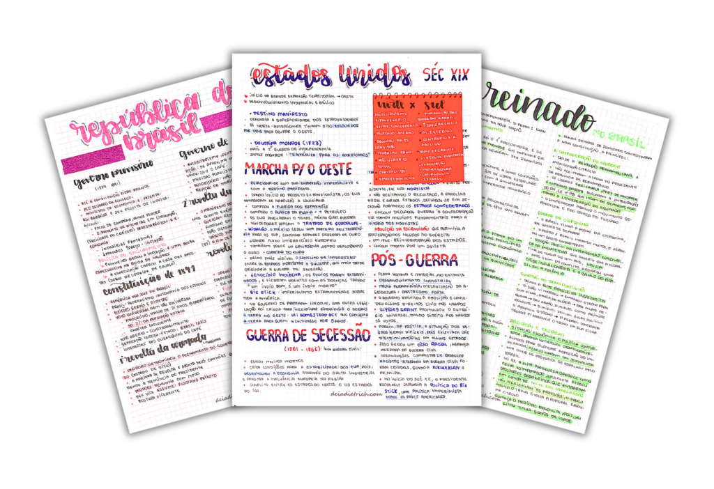 Exemplos de resumos do Pack ENEM - conteúdo organizado e visual para estudos