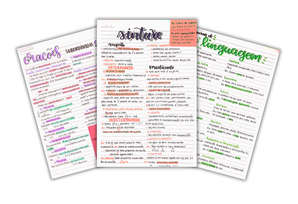 Exemplos de resumos do Pack ENEM - conteúdo organizado e visual para estudos